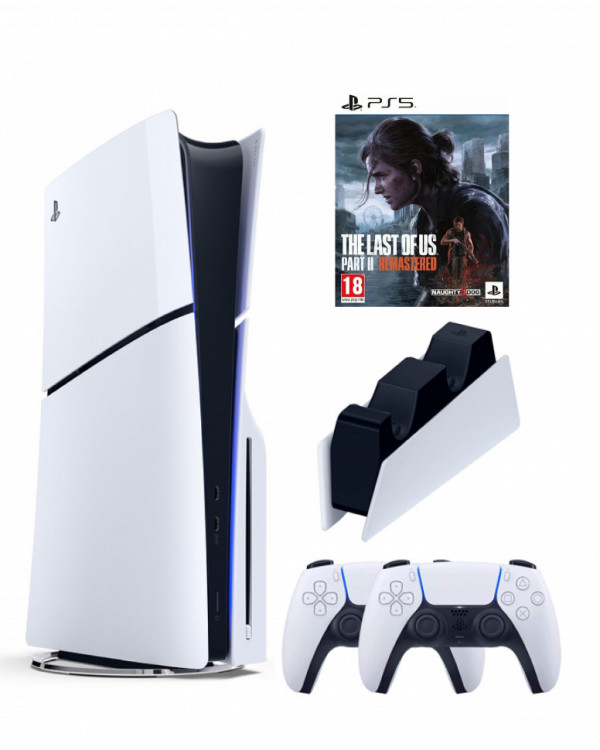 Приставка Sony Playstation 5 slim 1 Tb+2-ой геймпад(белый)+зарядное+Игра Один из нас 2