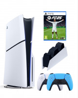Приставка Sony Playstation 5 slim 1 Tb+2-ой геймпад(голубой)+зарядное+FC25