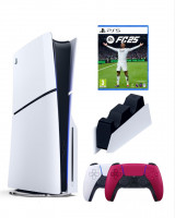 Приставка Sony Playstation 5 slim 1 Tb+2-ой геймпад(красный)+зарядное+FC25