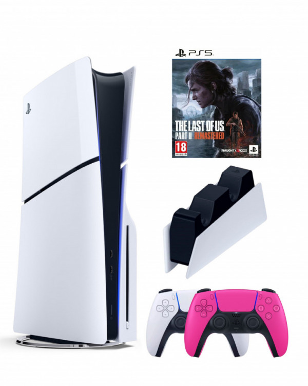 Приставка Sony Playstation 5 slim 1 Tb+2-ой геймпад(розовый)+зарядное+Игра Один из нас 2
