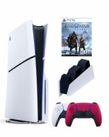 Приставка Sony Playstation 5 slim 1 Tb+2-ой геймпад(красный)+зарядное+God of War