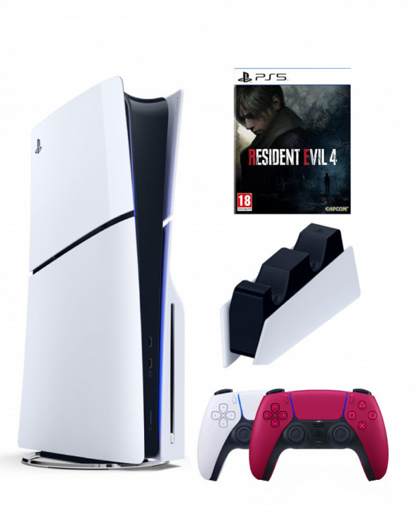 Приставка Sony Playstation 5 slim 1 Tb+2-ой геймпад(красный)+зарядное+Resident Evil 4