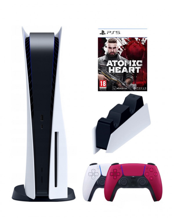 Игровая приставка Sony PlayStation 5 (3-ревизия)+2-й геймпад(красный)+зарядное+Atomic, 825 ГБ