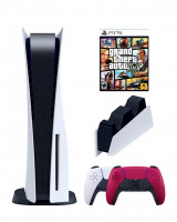 Игровая приставка Sony PlayStation 5 (3-ревизия)+2-й геймпад(красный)+зарядное+Grand Theft Auto V, 825 ГБ