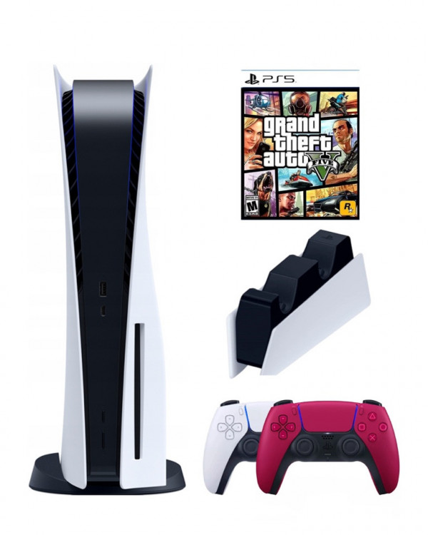 Игровая приставка Sony PlayStation 5 (3-ревизия)+2-й геймпад(красный)+зарядное+Grand Theft Auto V, 825 ГБ