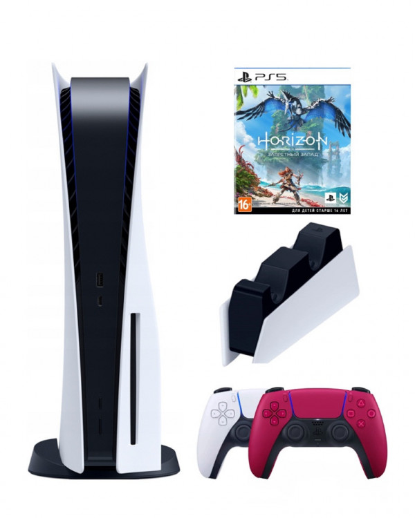 Игровая приставка Sony PlayStation 5 (3-ревизия)+2-й геймпад(красный)+зарядное+Horizon, 825 ГБ