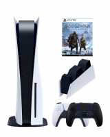 Игровая приставка Sony PlayStation 5 (3-ревизия)+2-й геймпад(черный)+зарядное+God of War: Ragnarok(диск)